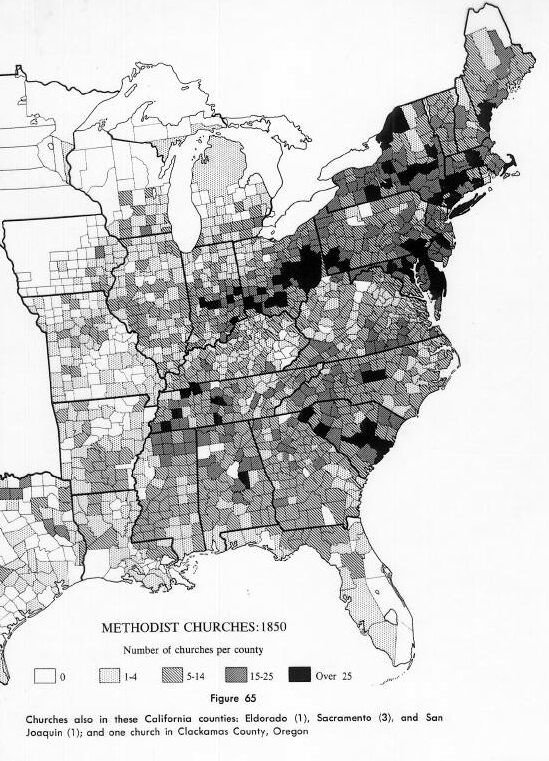"Methodist Churches: 1850" compiled data from the 1850 U.S. Federal Census. (Source of this digital map)