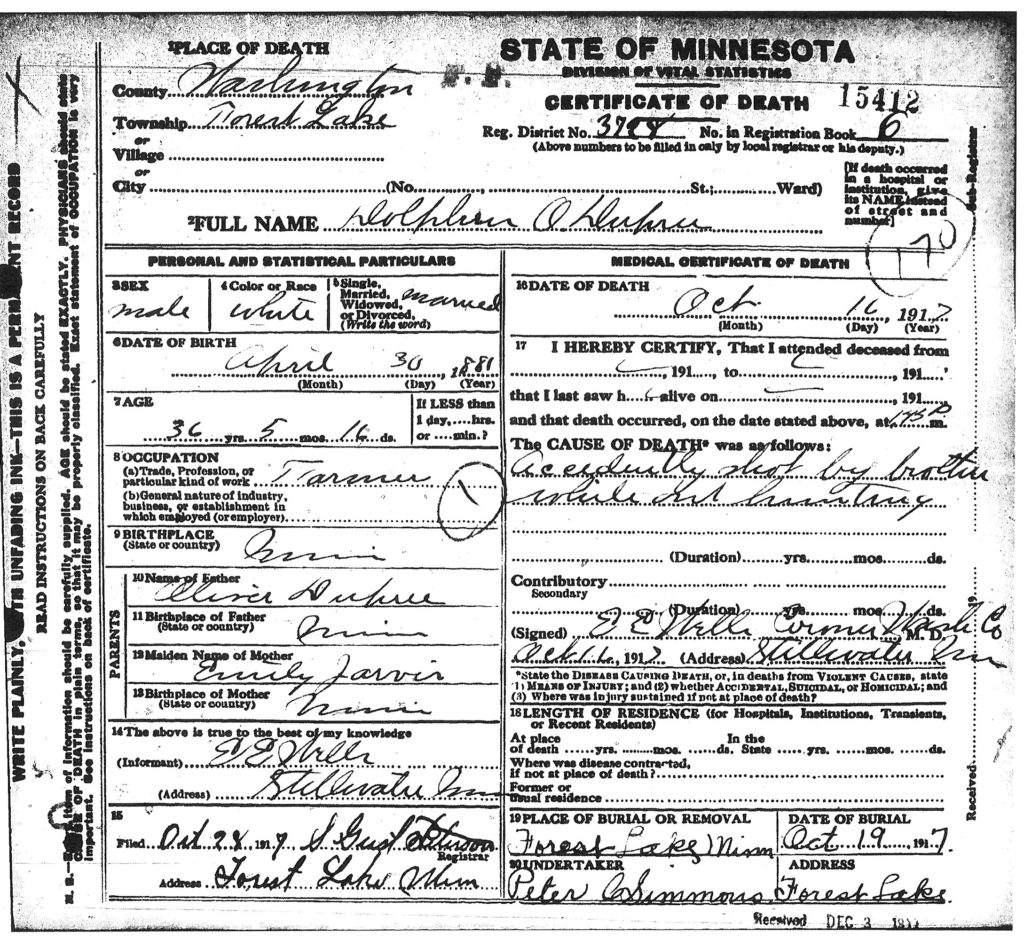 Dolphis Dupre death certificate