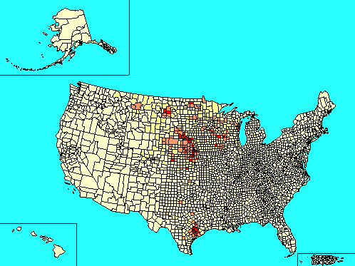 Czech ancestry according to the 2000 U.S. census. Even today the state of Nebraska has the highest percentage of people claiming Czech ancestry. Image credit: Wikimedia Commons.